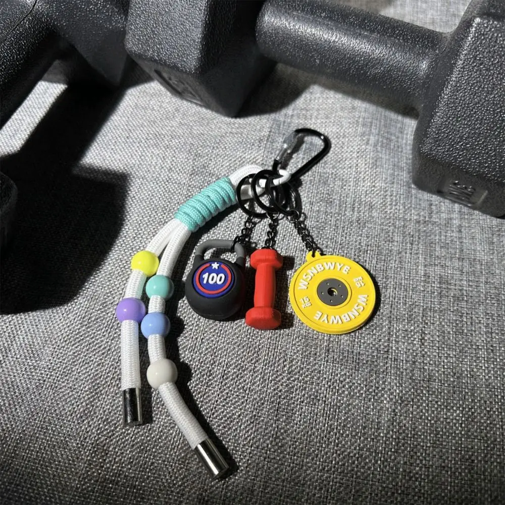 

Mini Barbell Plates Key Chain Colorful with D-shaped Buckle Simulation Dumbbells Keyring Bag Charm Kettlebells