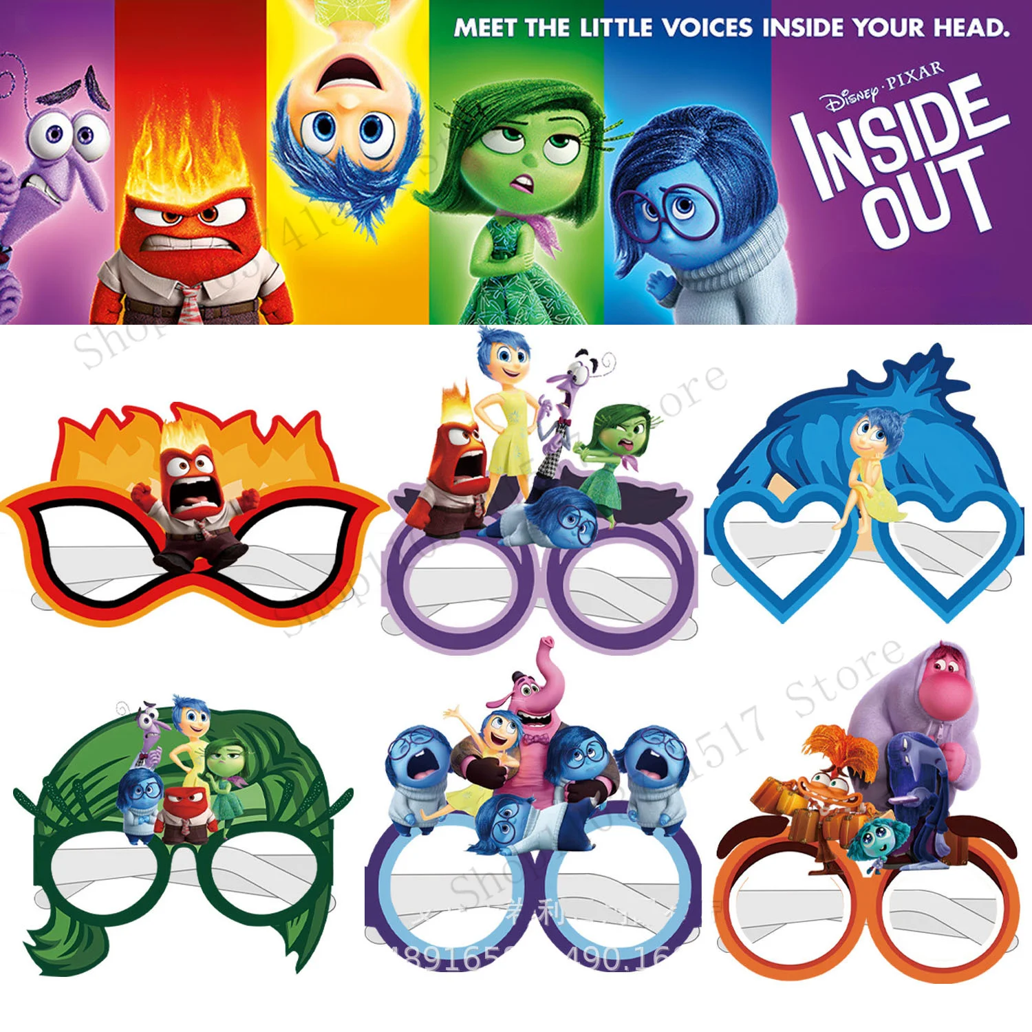 12pcs Inside Out 2 Glasses Party Supplies Kids Paper Glasses Photo Props Celebration Birthday Party Decorations Toys