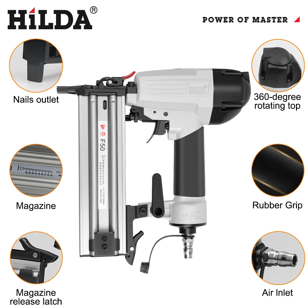HILDA F50 Pneumatic Staple Gun Air Stapler Nailer Upholstery Portable Pneumatic Tool for Home Decoration Furniture Repair