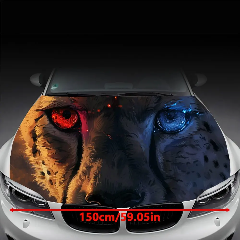 Cheetah with Red Blue Eyed Car Hood Wrap Color Vinyl Sticker Truck Graphic Bonnet DIY Auto Accessories Decoration Decal Gift