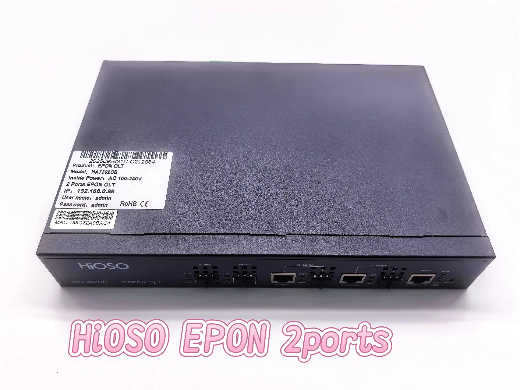 HiOSO Mini OLT High Quality EPON 2-Ports with 2 SFP AC100-240V Free Freight 9dB module