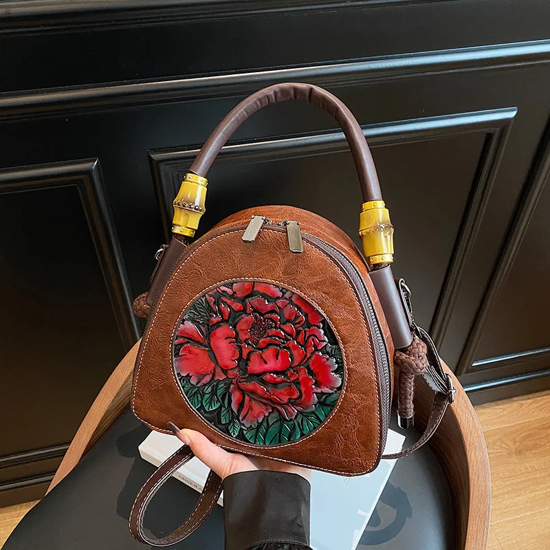 

Этническая вышитая сумка через плечо для женщин, шикарная кожаная сумка через плечо большой емкости с цветочным принтом для ежедневных поездок на работу и путешествий