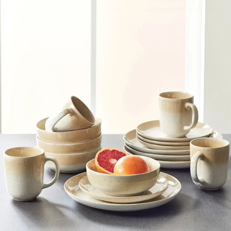 Gardens Sorrell Beige Reactive Stoneware 16 Piece Dinnerware Set