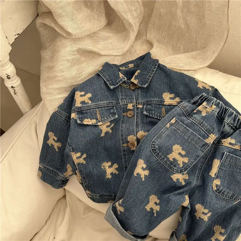 Set di abbigliamento primaverile e autunnale per bambini New Handsome Boys and Girls Jean jacket Jeans due pezzi Kids Baby Outfits