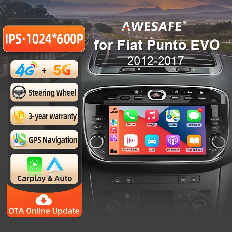 Brezžični CarPlay avtoradio za Fiat Punto EVO