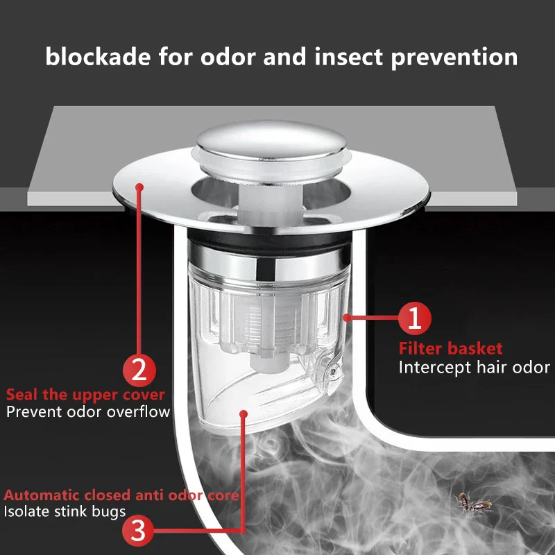 

Universal Washbasin Press Type Drainage Filter Washbasin Sink Filter Sewer Kitchen Bathtub Plug ShowerPlug Bathroom Tool