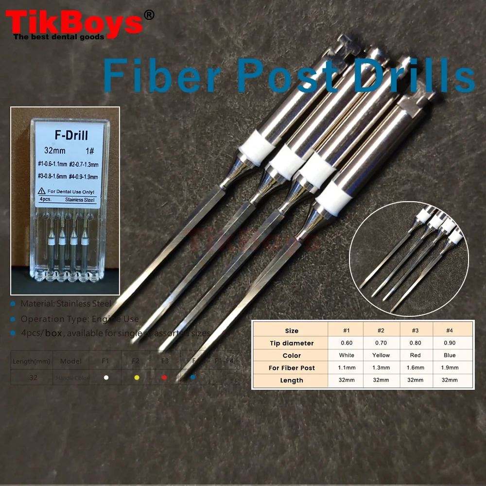 4 قطعة/صندوق F التدريبات ملفات قناة الجذر الفولاذ المقاوم للصدأ التدريبات ل الألياف الزجاجية آخر مخرطة الأسنان استخدام عبوة أداة طب الأسنان #3