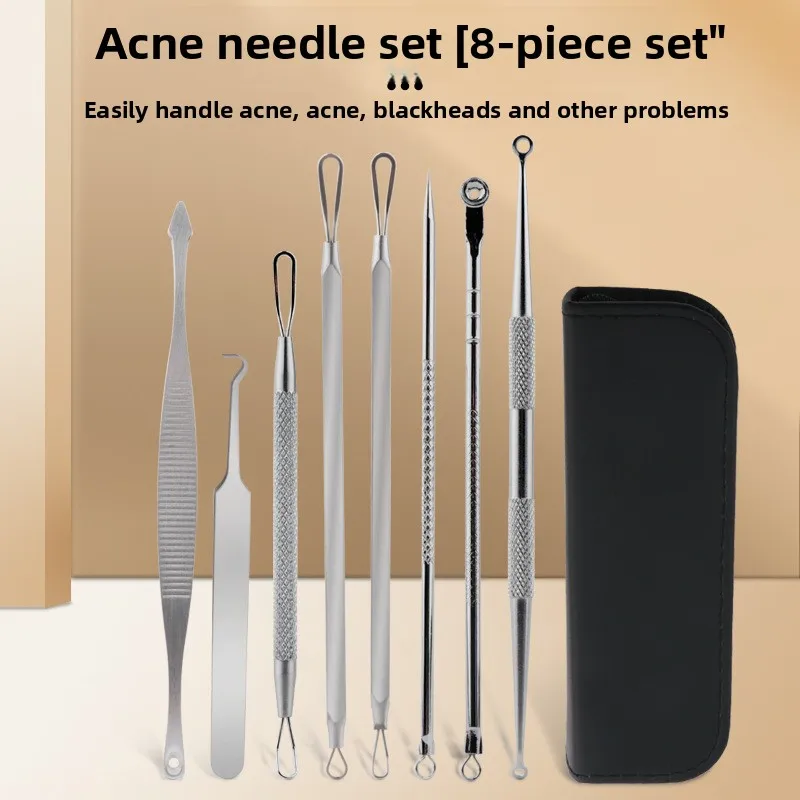 ‌Professional Stainless Steel Acne Tool Kit - Portable Blackhead Remover & Comedone Extractor for Facial Blemish Care