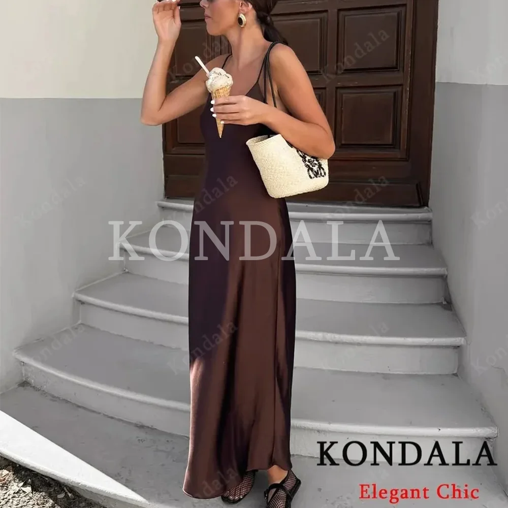 Kondala senhora na moda sexy cetim cami vestido sem costas magro vestido longo 2026 primavera verão férias jantar festa senhora suspender vestido