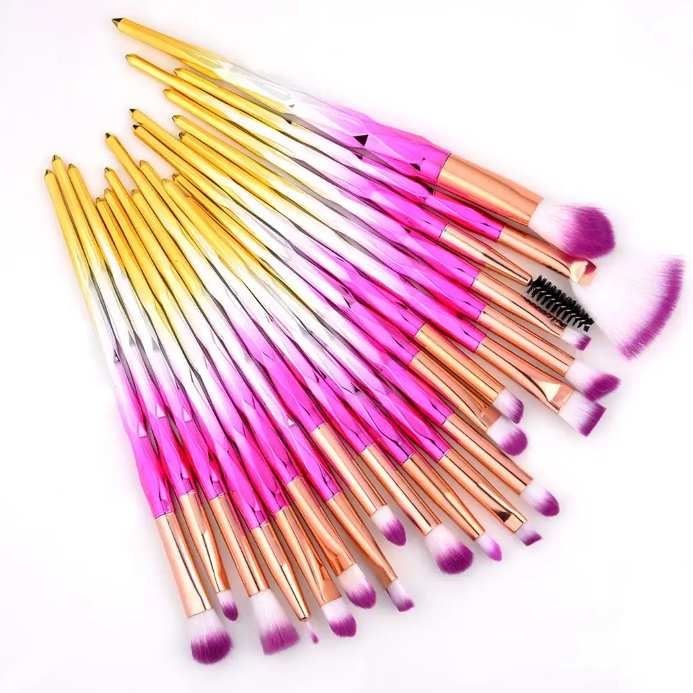 Conjunto de pincéis de maquiagem premium, 20 peças, ferramentas de pincel de fibra com alça de plástico, base, delineador, mascera, corretivo labial, sobrancelha