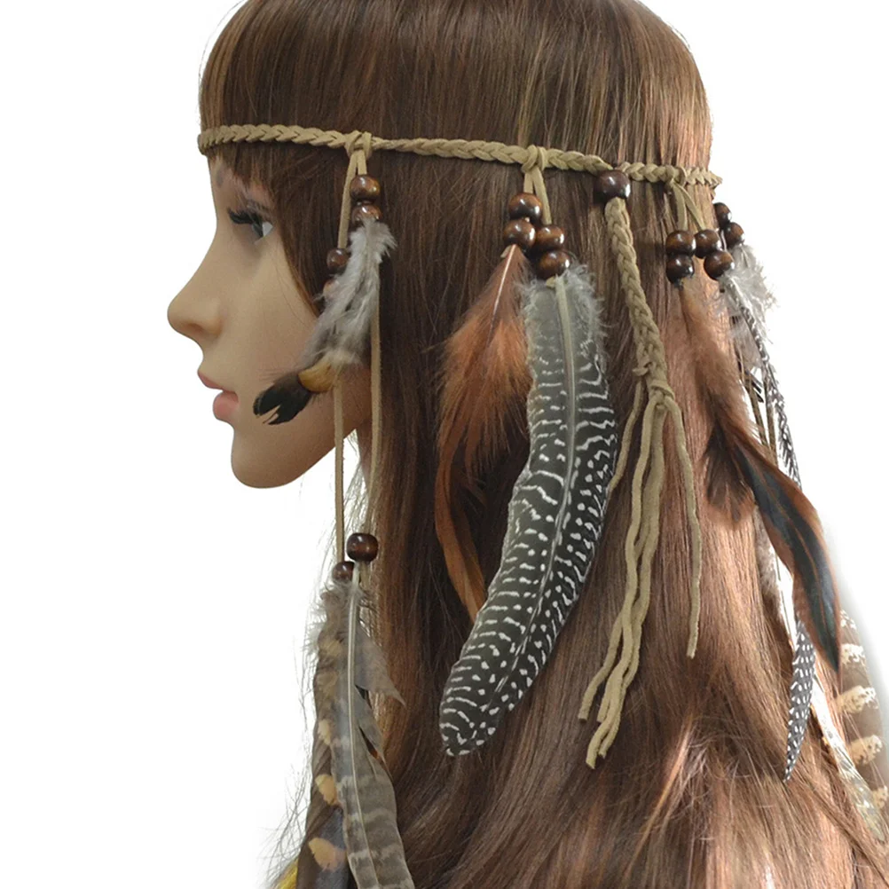 

2pcs Boho Plume Headband For Women Adjustable Braided Rope Tassel Hair Accessories Vintage Party Headdress Festival Wedding