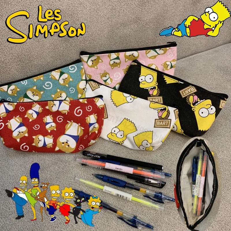 

Kawaii Simpson Large Capacity Pencil Case Students Can Easily Carry Cute Cartoon Canvas Stationery Bag for School Supplies