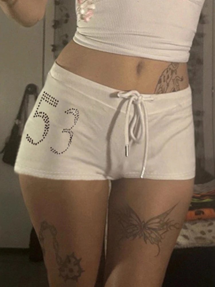 Hot Drilling Booty Shorts Women Y2k Clothes Yoga Short Pants Pantalones Cortos De Mujer Low Rise Roupas Femininas Streetwear