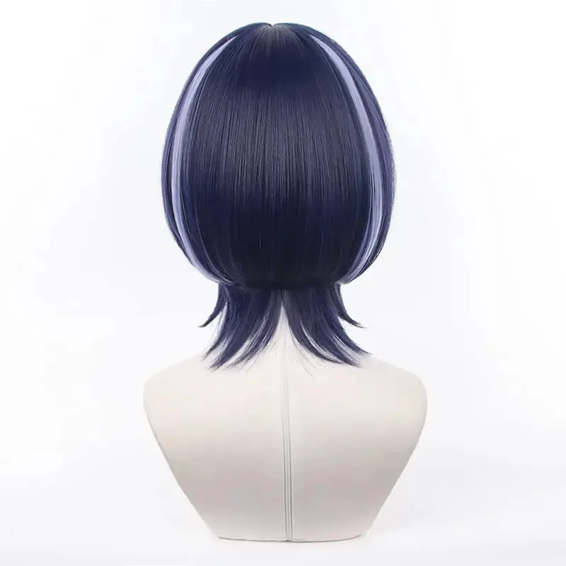 شعر مستعار قصير أزرق مختلط أبيض كوسبلاي سكاراموش شعر مستعار للحفلات التنكرية للهالوين للبالغين