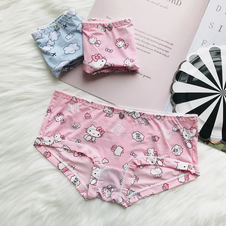 Sanrio Hello Kitty Girls Panties Japanese Anime Sexy Ice Silk Cartoon Print Breathable Ladies Cute Summer Panties