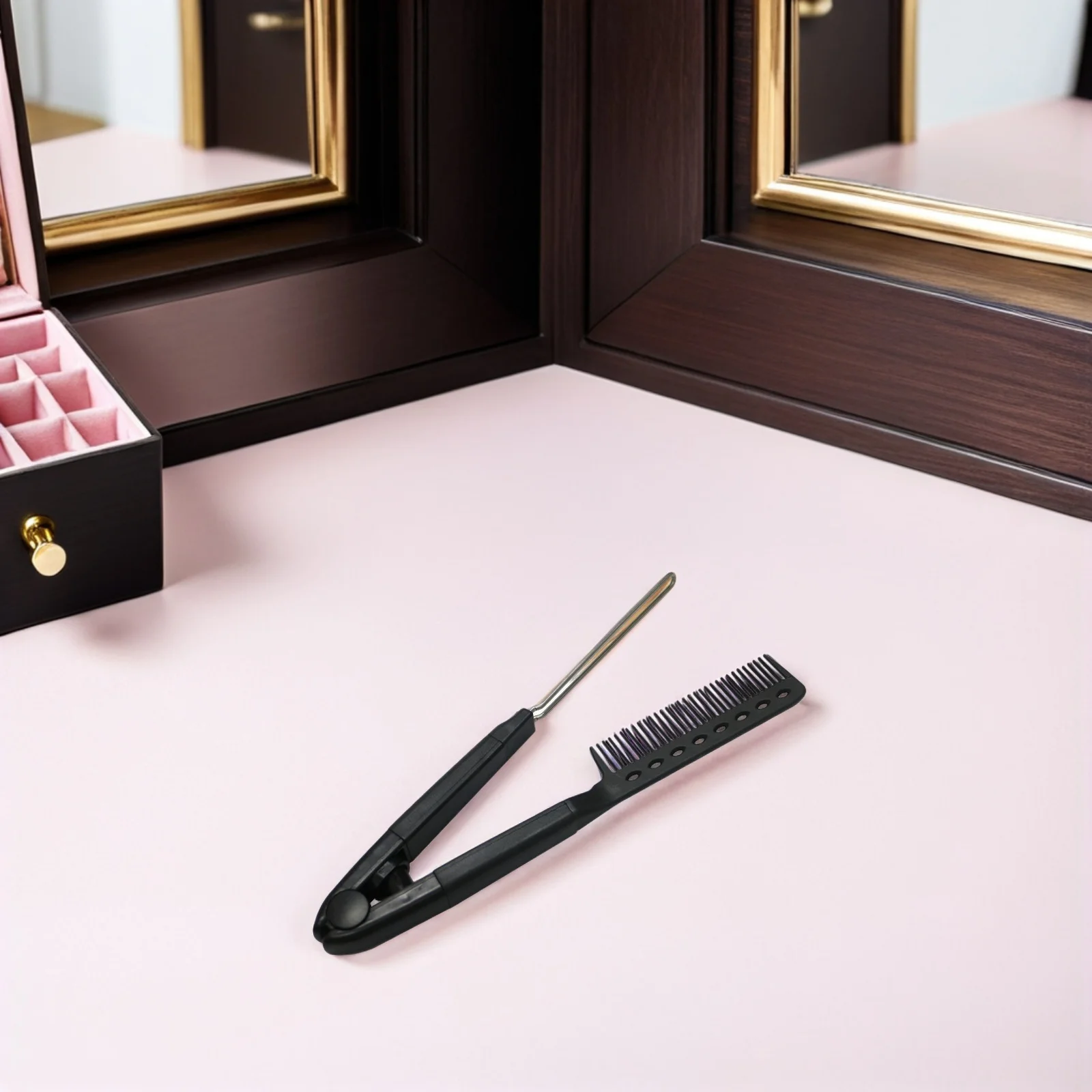 

4Pcs V-Shaped Hair Straightener Comb Folding Detangling Portable Styling Tool for Women Hair Straightening