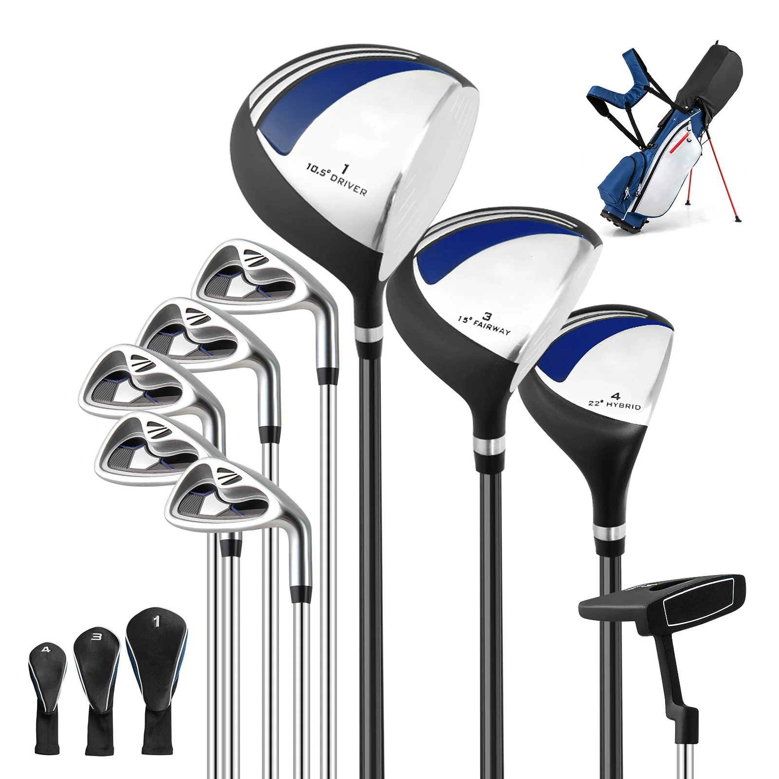 Das komplette Golfschläger-Set für Herren enthält 460ccm #1 Fahrer, #3 Fairway, #4 Hybrid, #6, #7, #8, #9 & # p Eisen, Putter, 3 Kopf bedeckungen
