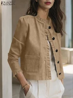 ZANZEA elegante blusa con volantes camisas de manga larga para mujer 2025 moda Casual elegante prendas de vestir exteriores con botones cárdigan abrigos femeninos