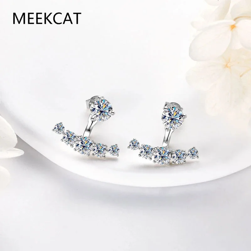 Full Moissanite Gemstone Earring for Women 925 Sterling Silver Stud Earring Double Sided Wearing Ear Wedding Jewelry Gift