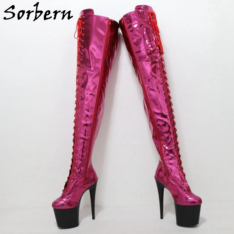 Sorbern Extreme Long Boots 80Cm Shalft Length Metallic Purple 20Cm High Heel Women Platform Shoes Crotch Thigh High Heel Boots