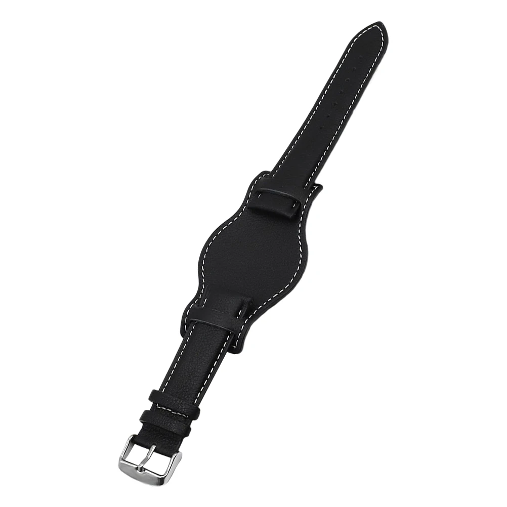 

Watch Strap 18mm Black Adjustable Cowhide Strap Wristband Anti Metal Allergy Durable Bracelet For 16mm Watches