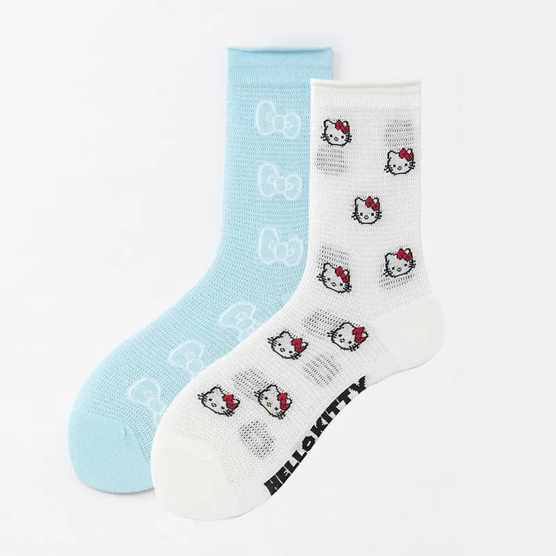 Sanrio Hello Kitty Anti-Slip Cotton Socks Cartoon Cute Lolita Jk Sweat Absorbing Breathable Mesh Stretch Socks Mid-calf Socks