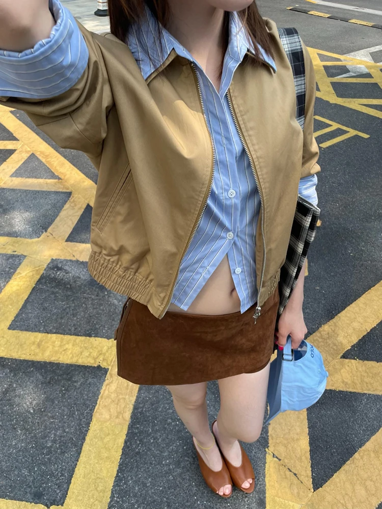 

Faux Two-Piece Contrast-Striped Jacket Retro-Chic Casual Versatile Women's Jacket 2025 Fall New Arrival