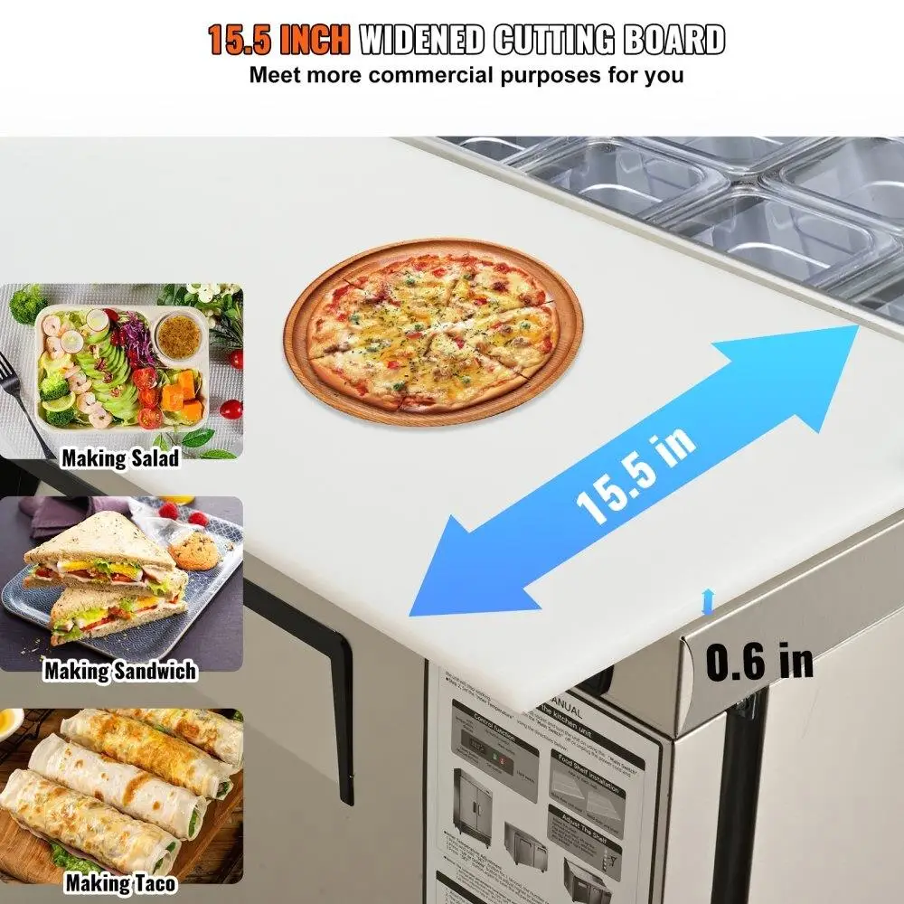 Commercial Salad Prep Table 28inch Single Door Refrigerated  Prep Fridge Stainless Steel 742 Cu Ft Kitchen Refrigerator for