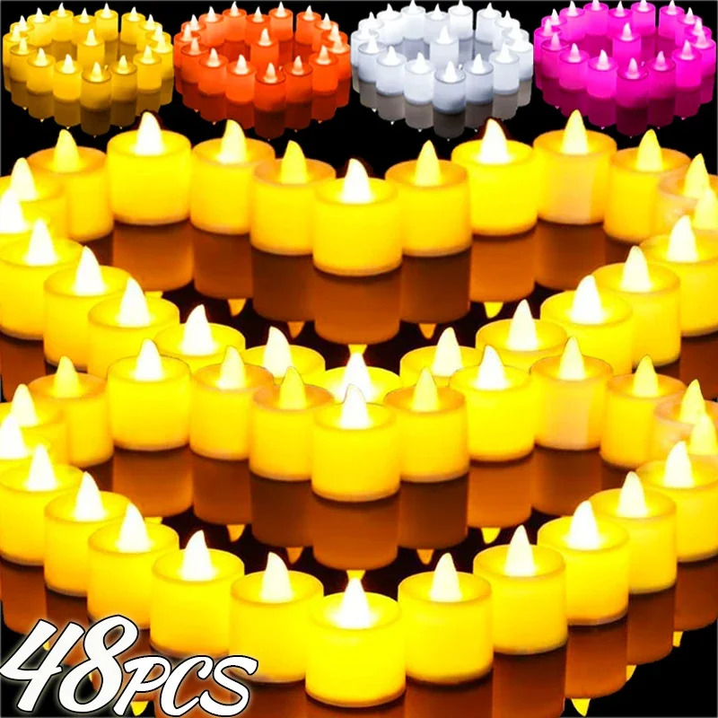 

1/48PCS Colorful LED Electronic Candle Lights Battery Powered Flameless Switch Tealight DIY Wedding Party Romantic Decoration