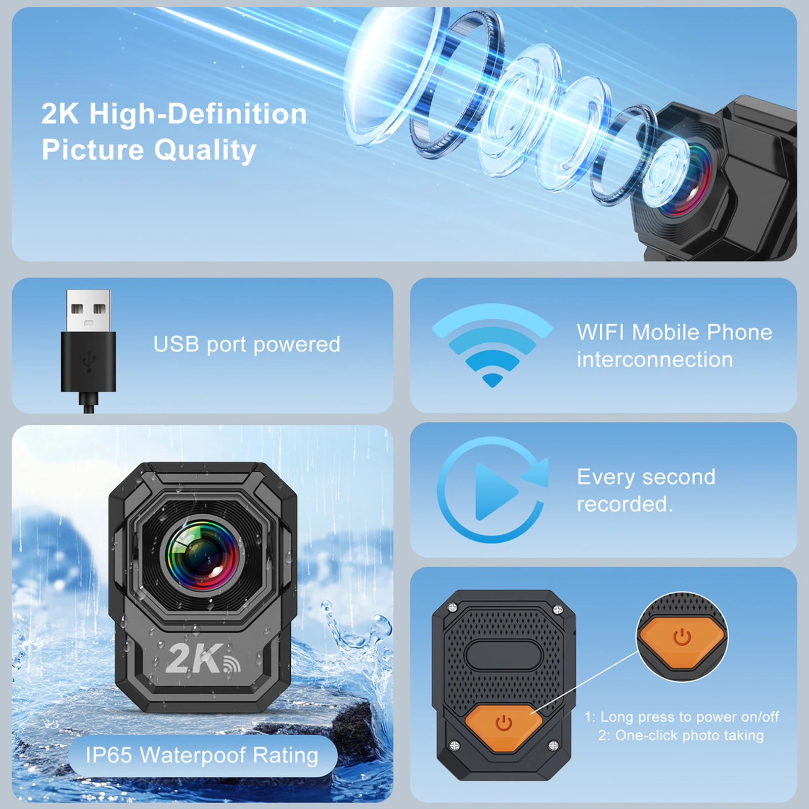 2K Motorcycle Dash Cam Loops Overwrite Lightweight Mini Bike Dashcam Weather Resist for Night Riding Accident Recording