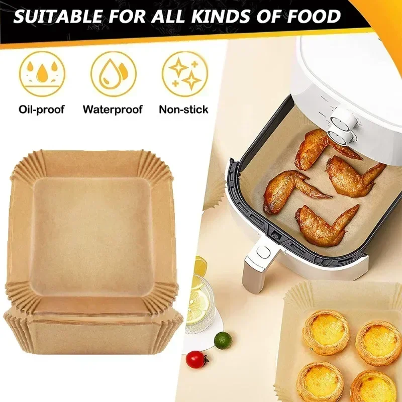 

Air Fryer 50/100PCS Bakeware Disposable Paper Tray Non-Stick Mat Baked Silicone Paper Square Round Air Fryer Accessories