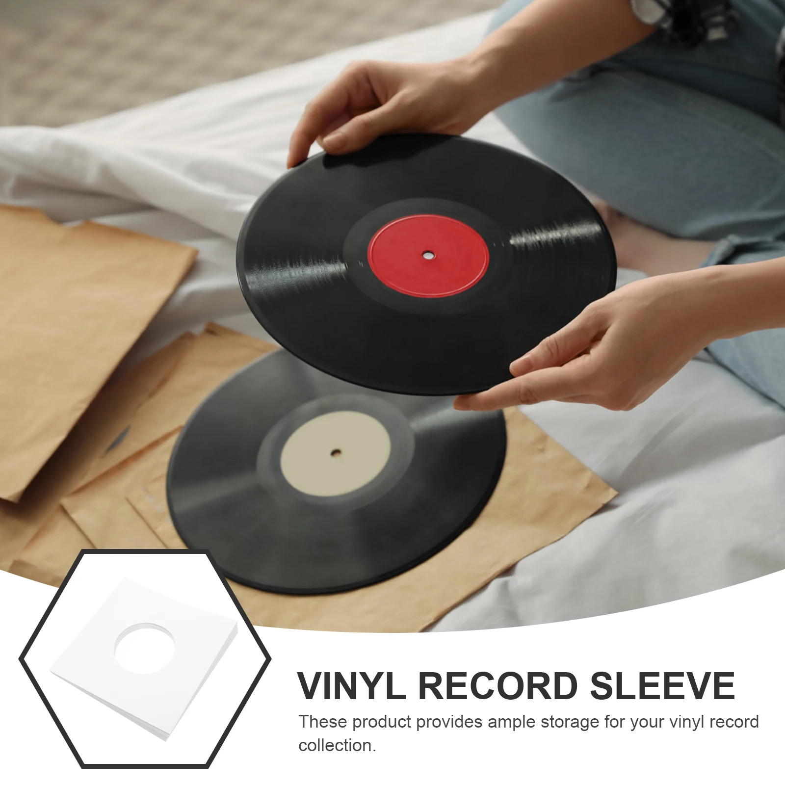 

20pcs Vinyl Sleeves Kraft Paper Storage Inch Holes Protective Record Sleeves Breathable Packaging