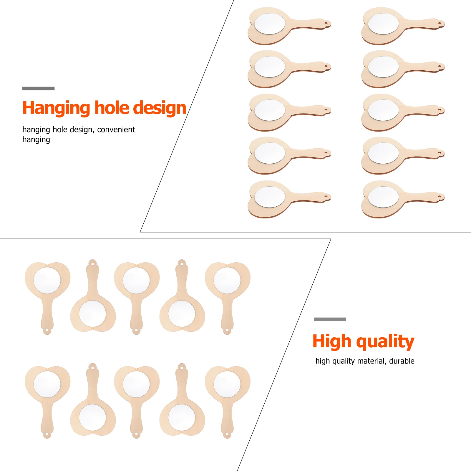 

10Pcs Kids DIY Toy Handheld Mirror Unfinished Wooden Mirror Craft Kit for Makeup Art Projects Handmade Craft Mold Creative Set