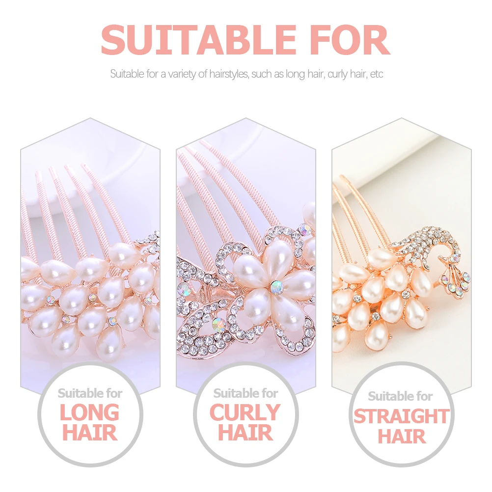 

2pcs Pearl Hair Comb Flower Wedding Bridal Side Rhinestone Elegant Accessories For Party Ball Christmas Event