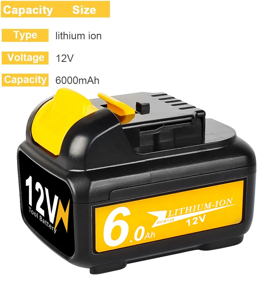 For Dewalt  DCB120 6AH 12V 10.8 Replacement Battery 10.8 Volt Cordless Power Drill Tool  Compatible with DCB121 DCB127 DCE088D1G