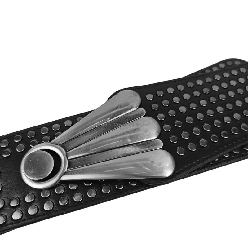 Punk Wide PU Corset Belt Elastic Waistband Rivets Studded Waist Strap for Carnivals Party Cosplay Waist Accessories