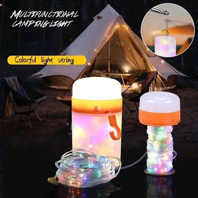 

Светодиодная лампа для кемпинга с 10-метровой гирляндой, уличная водонепроницаемая лампа для палатки, портативный ночник, перезаряжаемый, для дома, праздников, рождественского декора