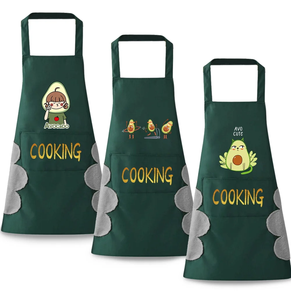 New Fashion Kitchen Aprons for Woman Men Chef Work Apron Waterproof Clean Uniform Avocado Pattern Beauty Wipe Hand Overalls