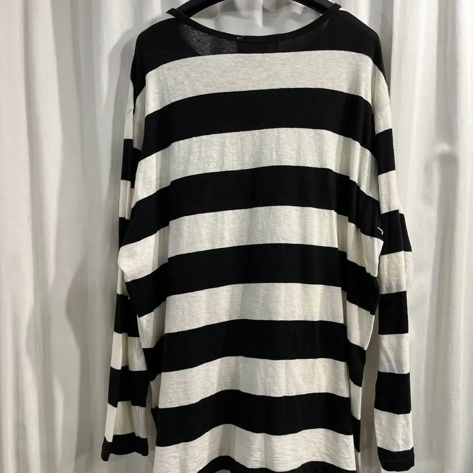 TOP-YAMAMOTO ® Black and White Stripes Long-Sleeve T-Shirt - Women's Loose and Lazy Style Stylish and Versatile Knitted Top