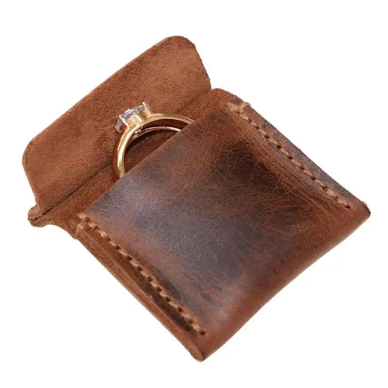 

Leather Ring Pouch Jewelry Storage Bags Portable Vintage Handcrafted Durable Elegant PU Leather Ring Case For Jewelry Ring