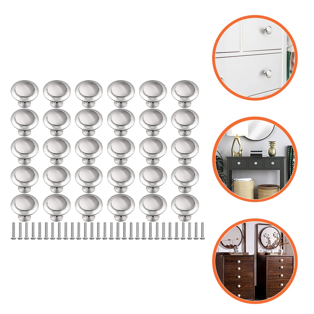 

30Pcs Stainless Steel Round Cabinet Knobs Modern Kitchen Drawer Pulls Closet Dresser Handles Silver Finish Dresser Knobs