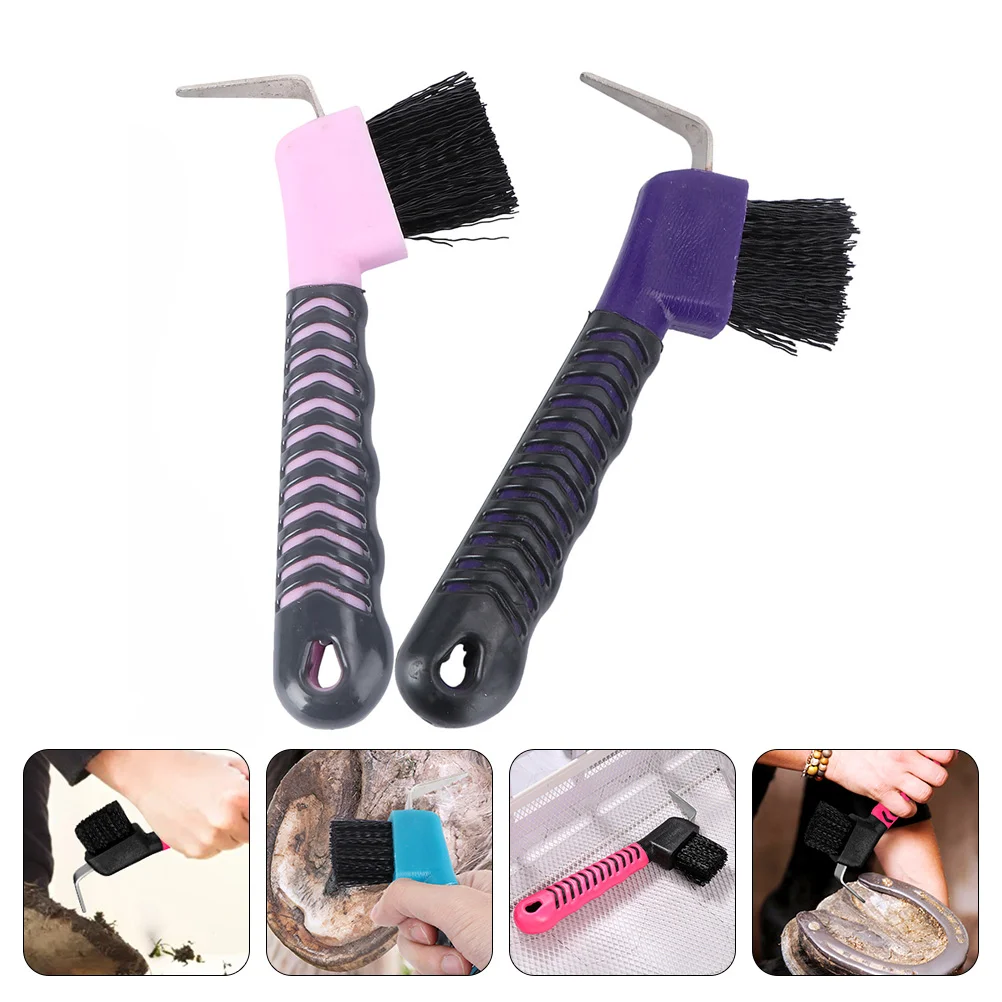 

2 PCS Horseshoe Brush Cleaning Tool Hoof Pick with Equestrian Cleaner Polishing Plastic Handle