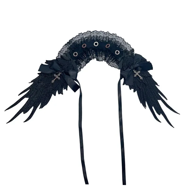 

Angel Wing Gothic Lolita Hair Headband Lace Decorative Band for Women Girls Harajuku Cosplay Hair Accessories