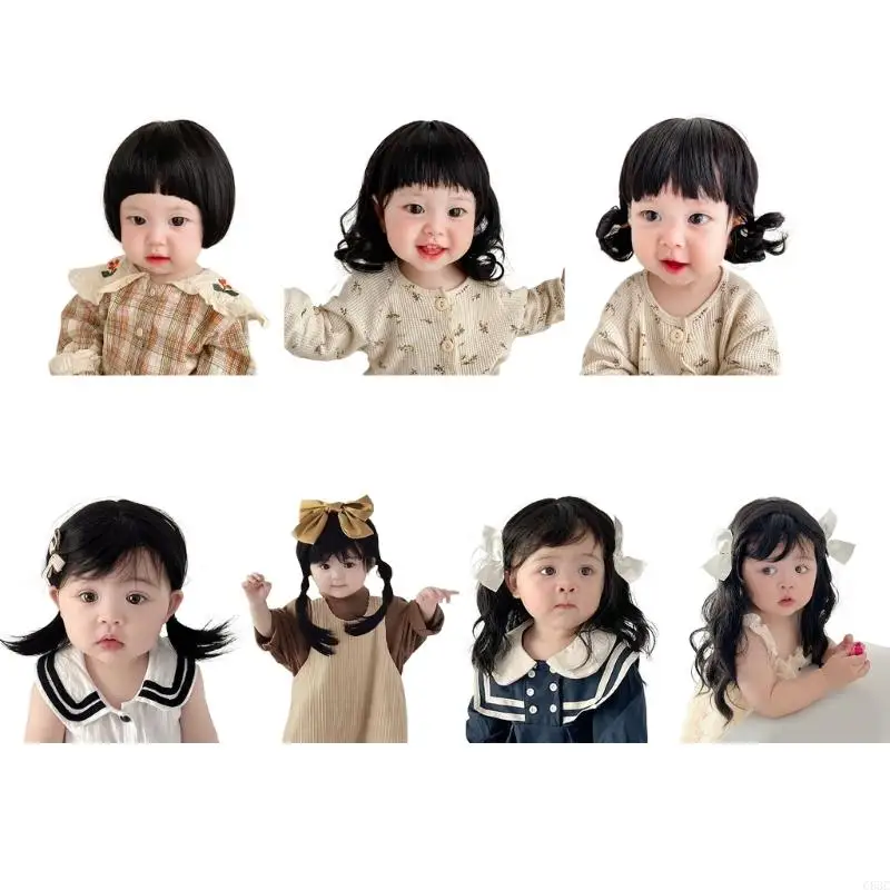 

C63C Fashionable Short Hair Girl Hat Simulation Hair Hat Soft & Comfortable Girls Short Hair Hat for Child Photograph