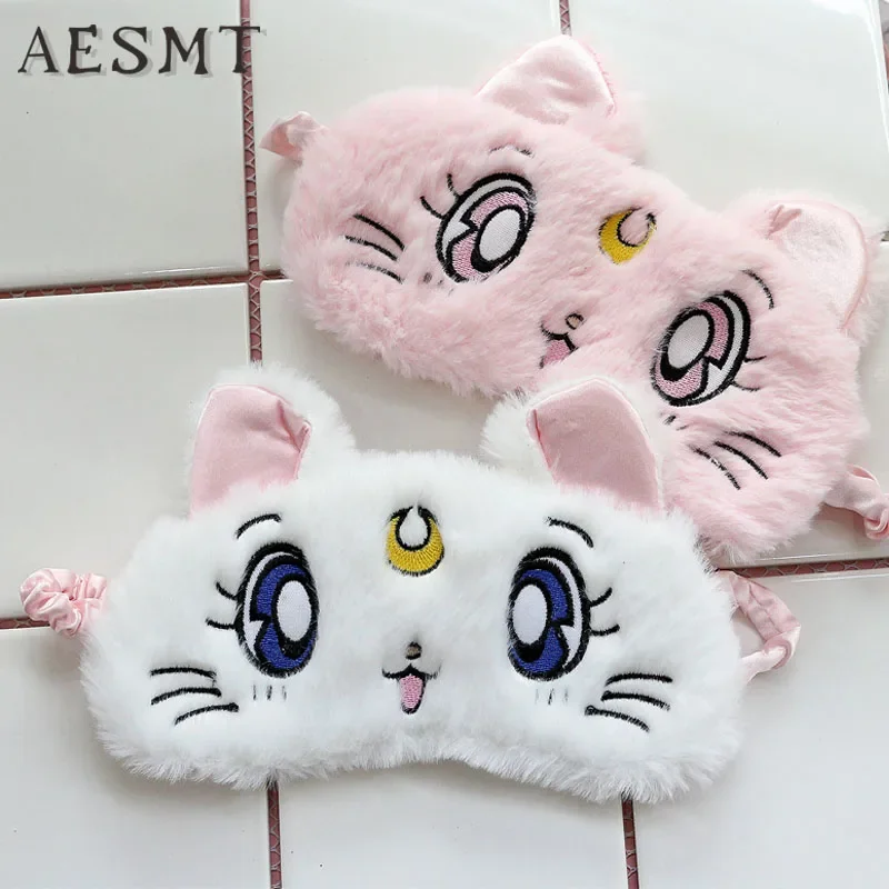 Cartoon Anime Cosplay Kawaii Accessories Warrior Luna Cat Plush Eye Mask Glossy Eye Shade Sleep Goggles No Ice Bag Eye Mask@0Z*