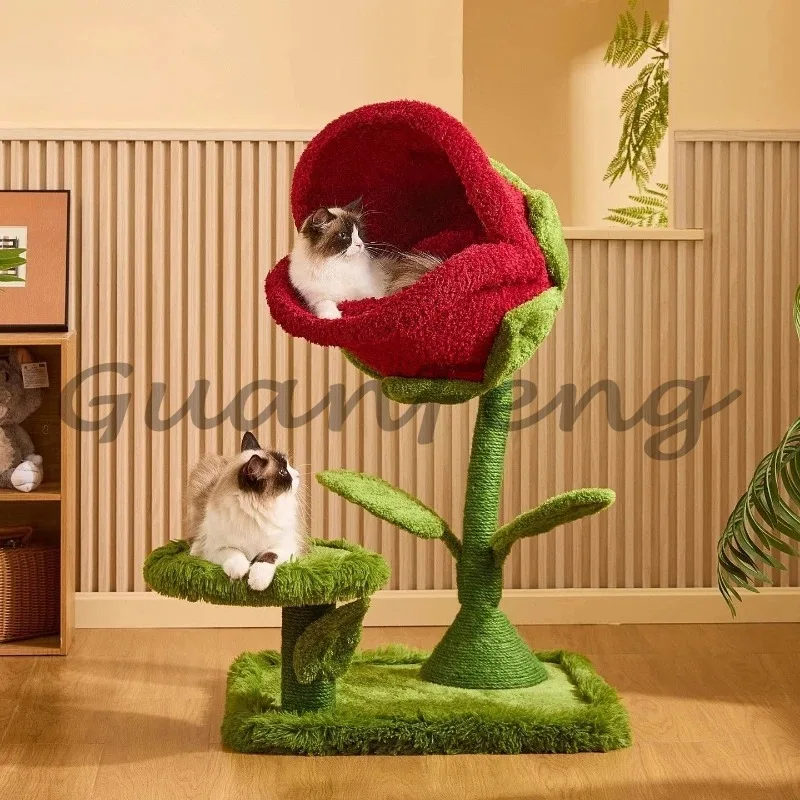 Space-saving Carnivorous Cat Tree, Integrated Cat Litter with Durable Sisal Scratching Board, Multi-purpose Cat Tower Toy