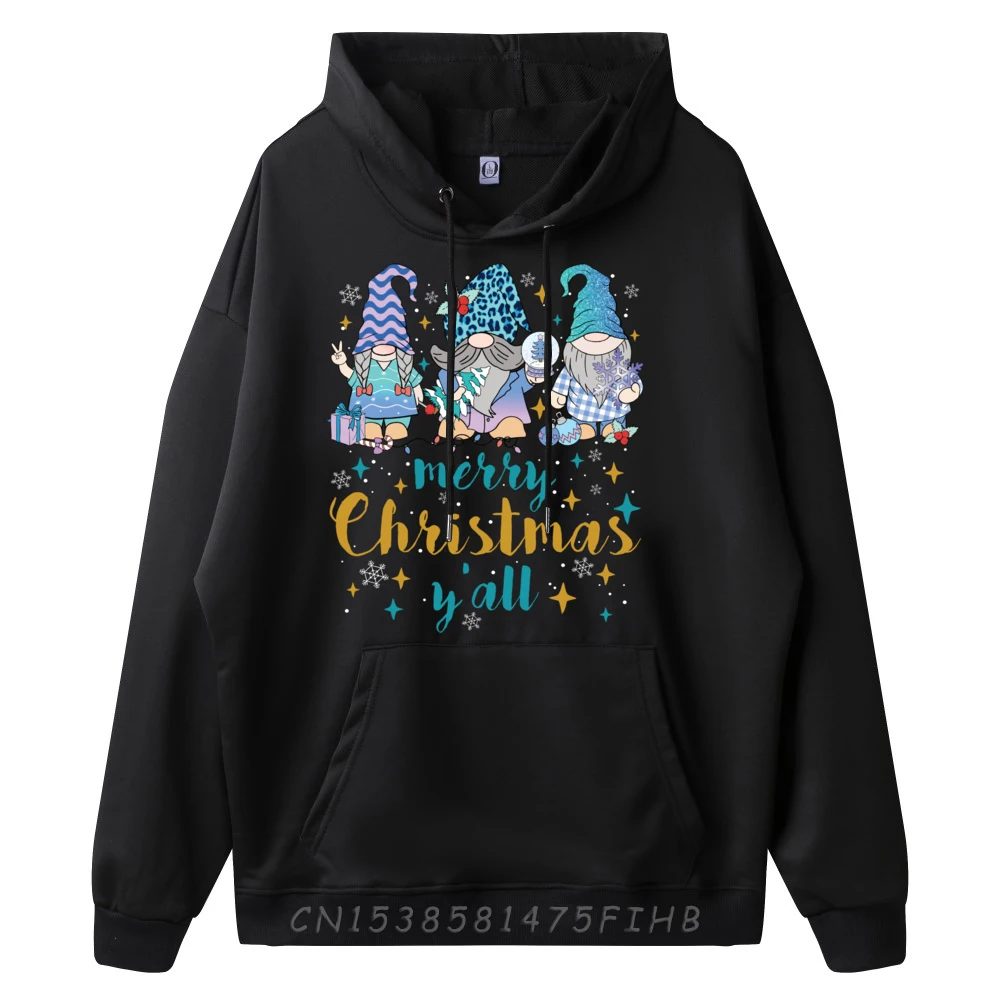 Merry Christmas Yall Blue Gnomes Christmas Red And Black Graphic Hoodie Luxury Clothes Men Pullover