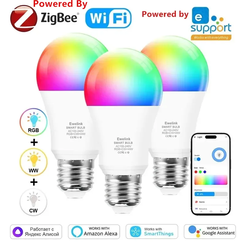 1pc WiFi HA CONDOTTO LA Lampadina E27 85-265V per Zigbee Smart Alexa HA CONDOTTO LA Luce Della Lampada Dimming EWelink Google Controllo Vocale RGB