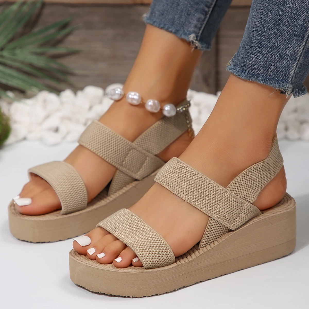 Women\'s Minimalist Wedge Sandals Open Toe Thick Soled Platform Casual Sandals Ankle Strap Slingback Sandals