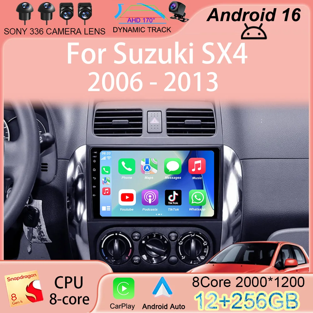

Автомагнитола Android 16 для Suzuki SX4 2006-2013, Fiat Sedici 2005-2014, мультимедийный видеоплеер, навигация, 2DIN, Carplay, стерео аудио